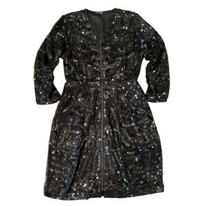 Theory Silk & Sequin Abree E Black Embellished Zip Front silk mini Dress 0